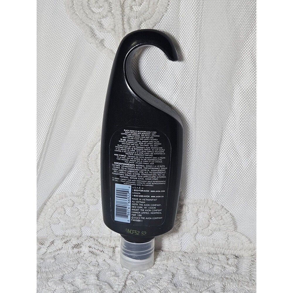 Avon Black Suede Hair & Body Wash 5 fl oz Shower Hook Bottle – New - Picture 2 of 3
